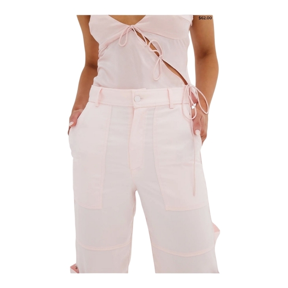 Bubish Luxe Lara Pink Cargo Pant US Size 8 Satin NWT - Picture 3 of 14